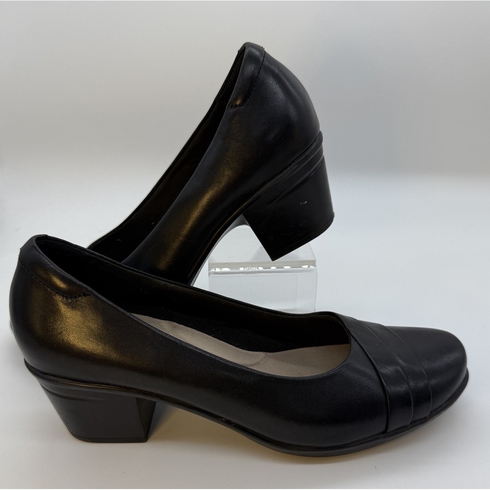 Clarks Collection Pump Heel Womens Size 8.5 M Black Leather Model 15260 Slip Ons - Picture 4 of 8